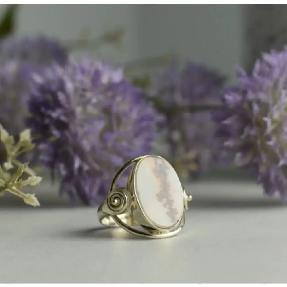 Vintage 925 Sterling Silver Moss Agate Ring Size 8